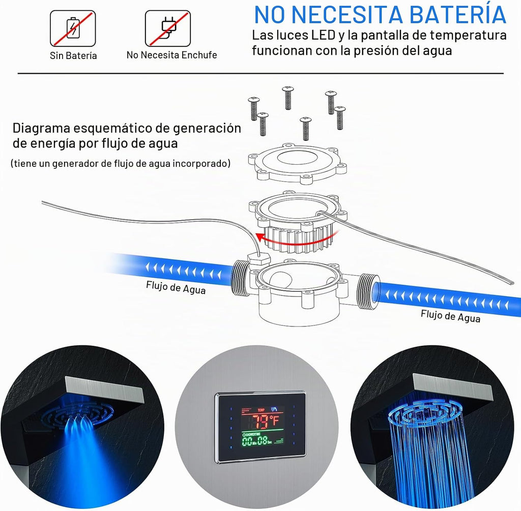 TSIBOMU - Sistema de torre de panel de ducha LED, torre de ducha de...