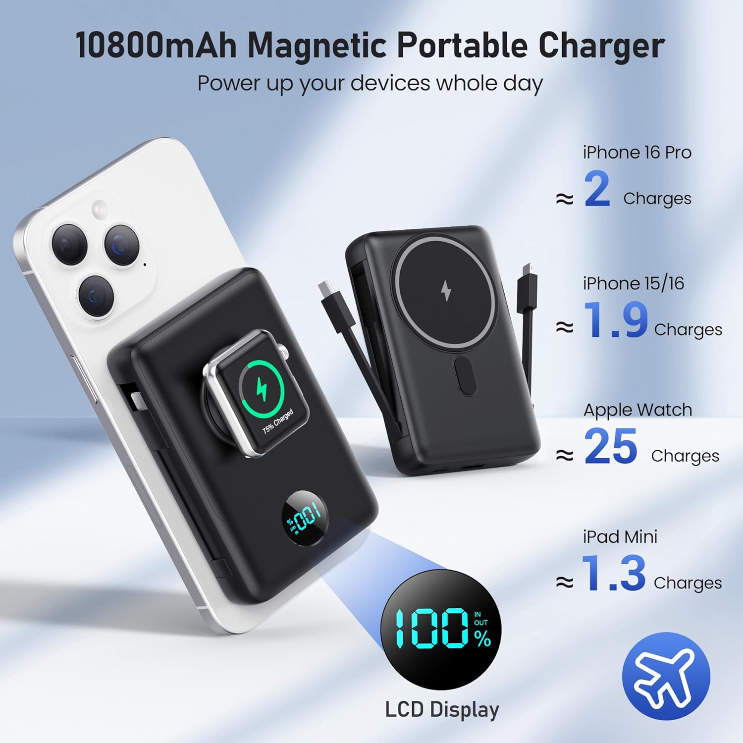 Cargador portátil magnético para MagSafe con cable integrado, carga...
