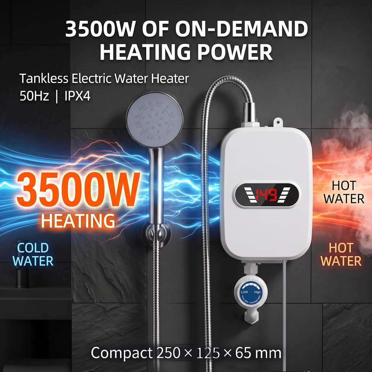 Geevorks - Calentador de agua eléctrico de 3500W con calentamiento...