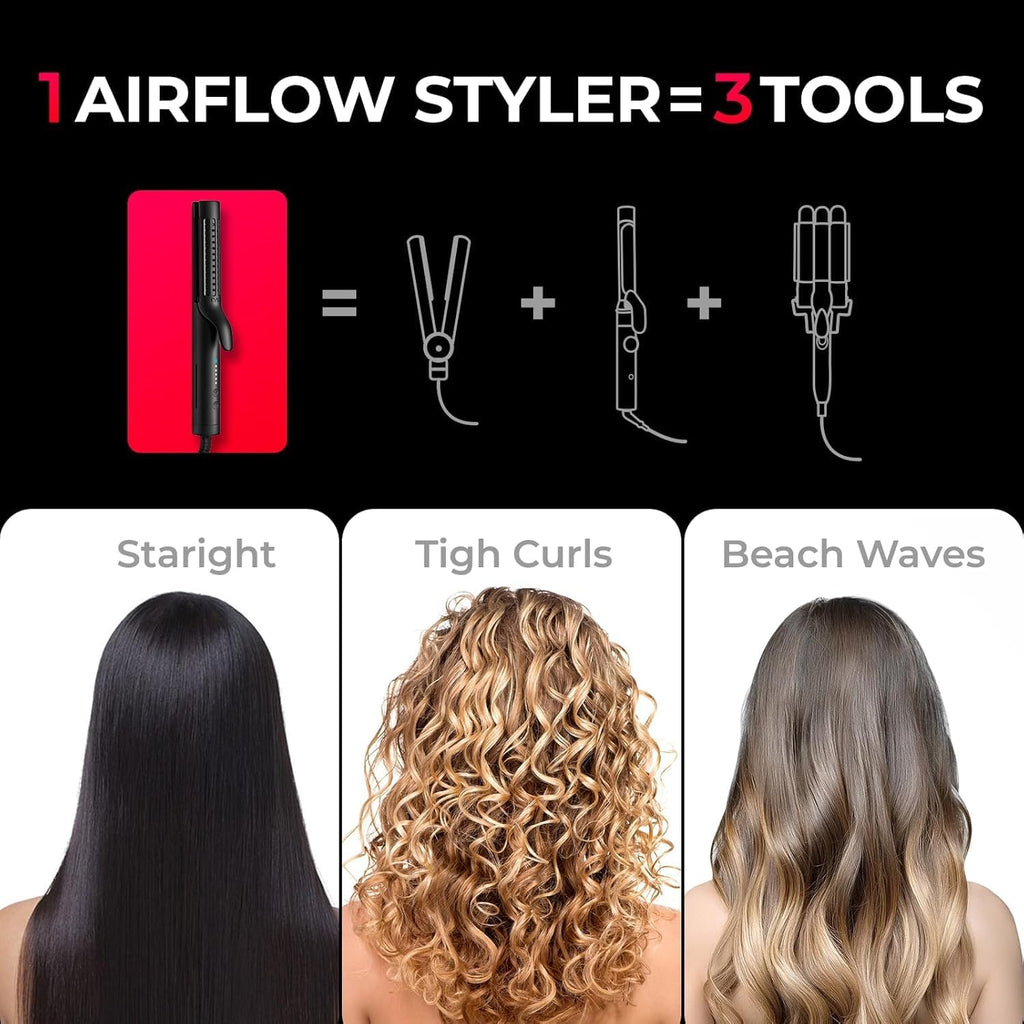 TYMO Airflow 2.0 - Plancha para alisar el cabello y rizador 2 en 1...
