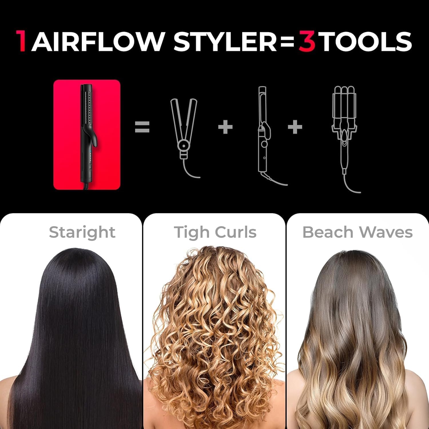TYMO Airflow 2.0 - Plancha para alisar el cabello y rizador 2 en 1...