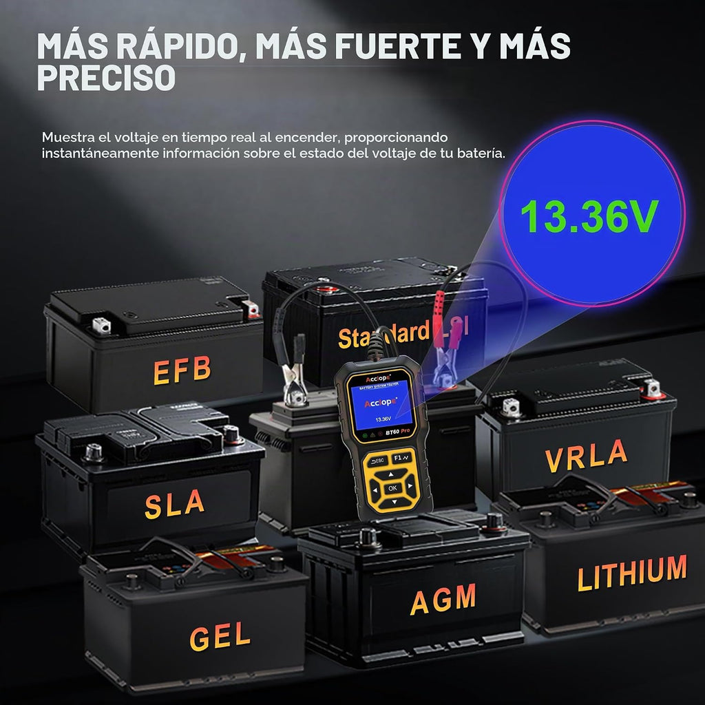Acclope BT60 PRO - Probador de batería de coche 6V\/12V\/24V, 2\u20...