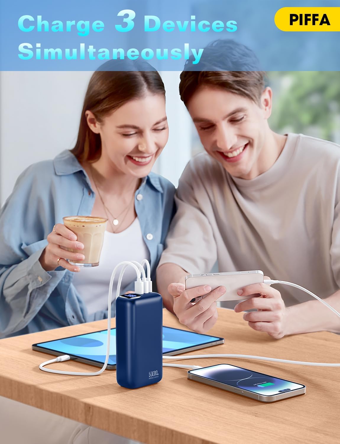 PIFFA Cargador portátil Power Bank - Paquete de batería de 50000 mA...