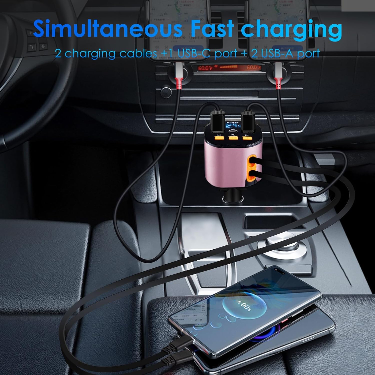 Cargador de coche retráctil, cargador de teléfono para coche rápido...