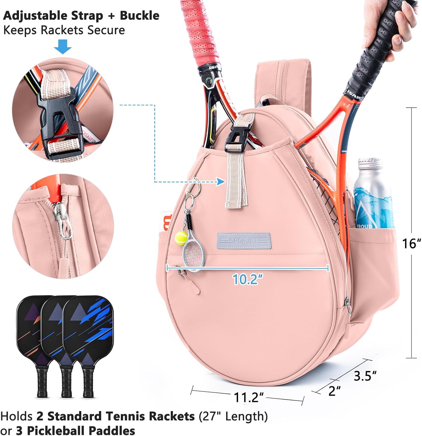 SPORJET Mochila de Tenis con Soporte para 2 Raquetas, Bolsa de Raqu...