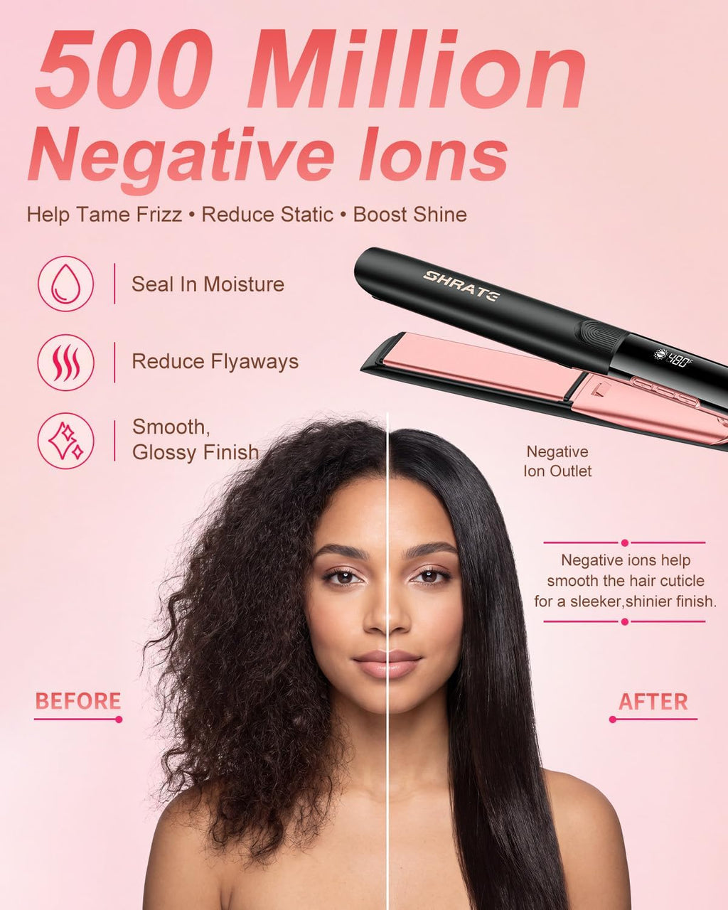 SHRATE Plancha de pelo iónico negro\/oro rosa | Calor rápido de 18...