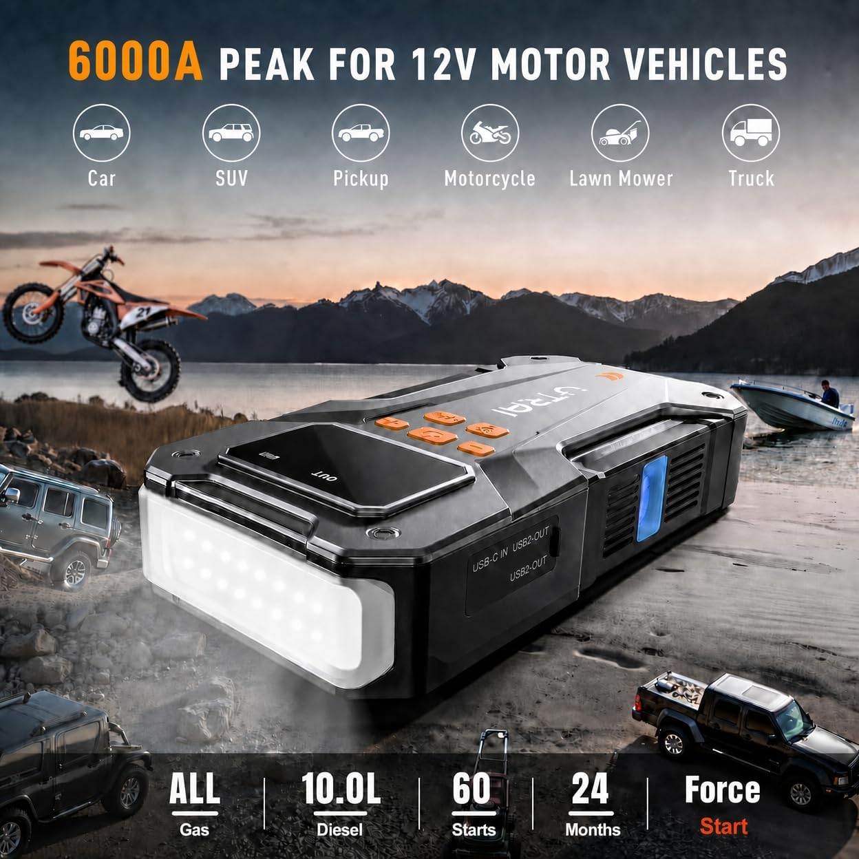 UTRAI Arrancador de 5000A 150PSI con compresor de aire, caja de arr...