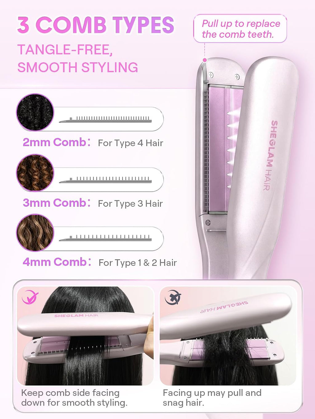 SHEGLAM Plancha de vapor alisadora de pelo de cerámica de 1,5" con...