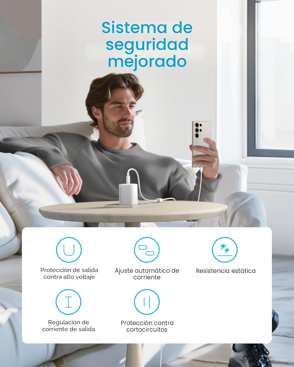 Anker Bloque de cargador USB C de 45 W, cargador rápido PPS con cab...