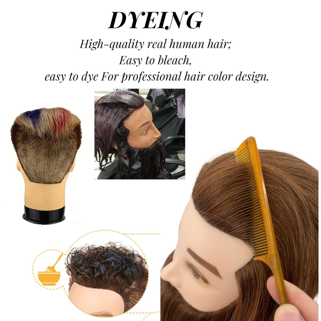 Yiifiulyn Cabeza de maniquí de cabello humano con barba, kit de prá...