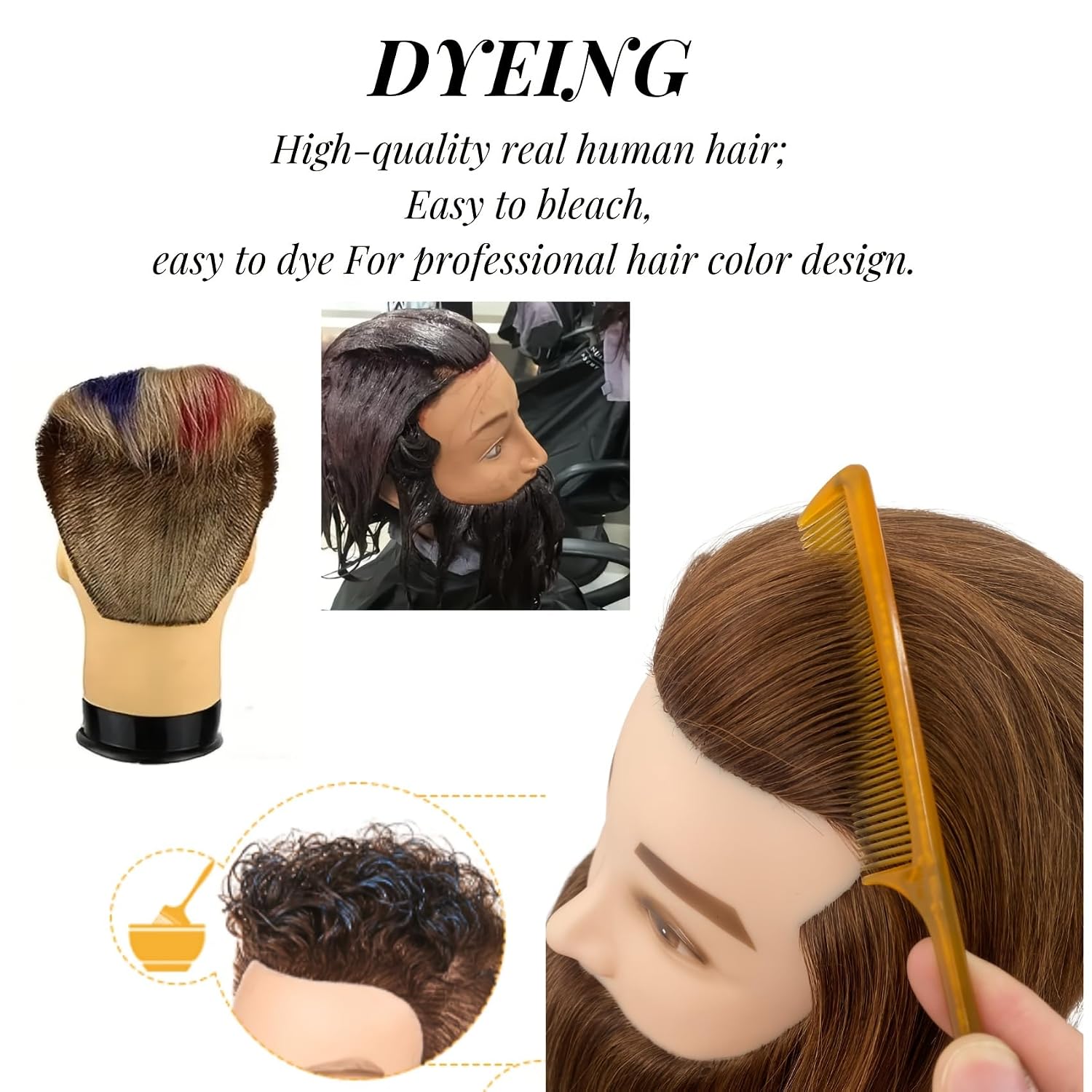 Yiifiulyn Cabeza de maniquí de cabello humano con barba, kit de prá...