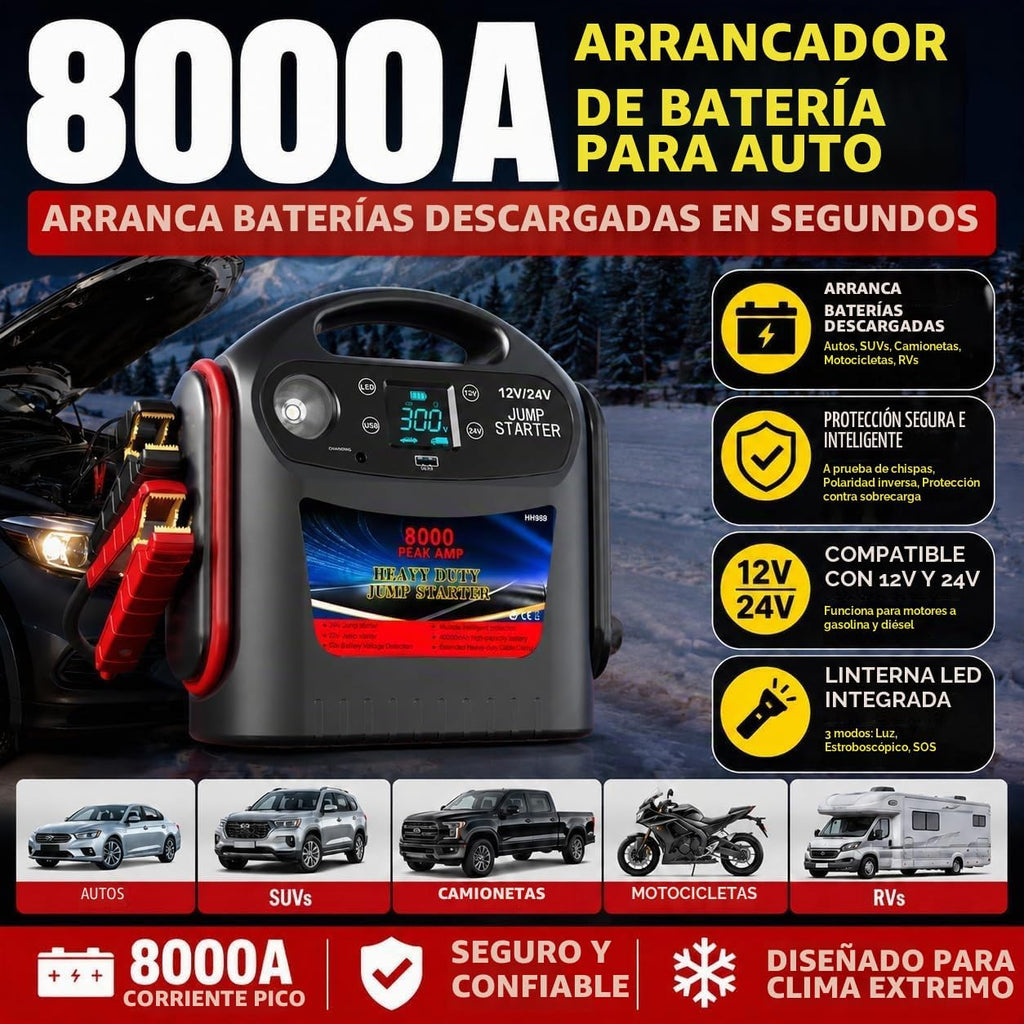 Arrancador de batería de coche de 8000 A, caja de salto resistente...
