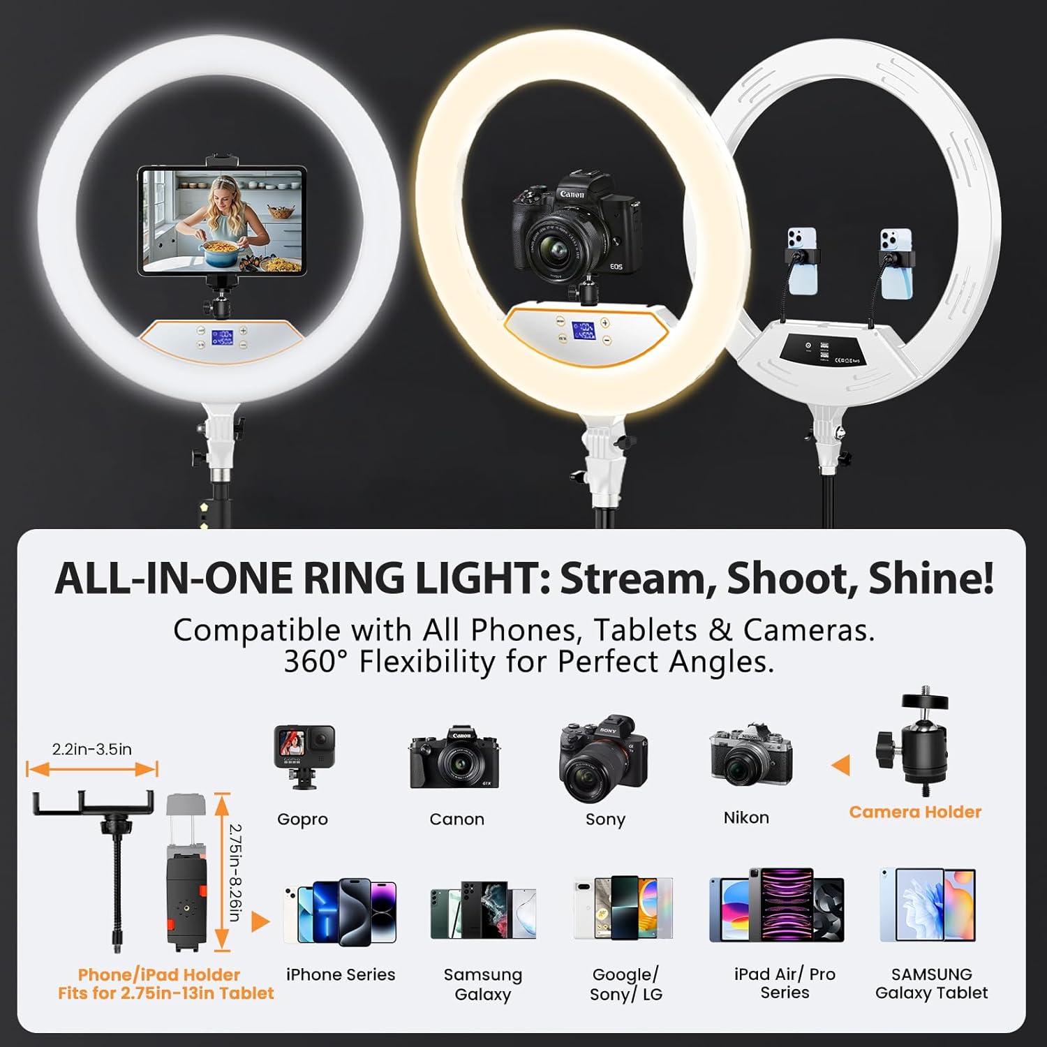 Kit de anillo de luz de 22 pulgadas: trípode de luz de anillo para...