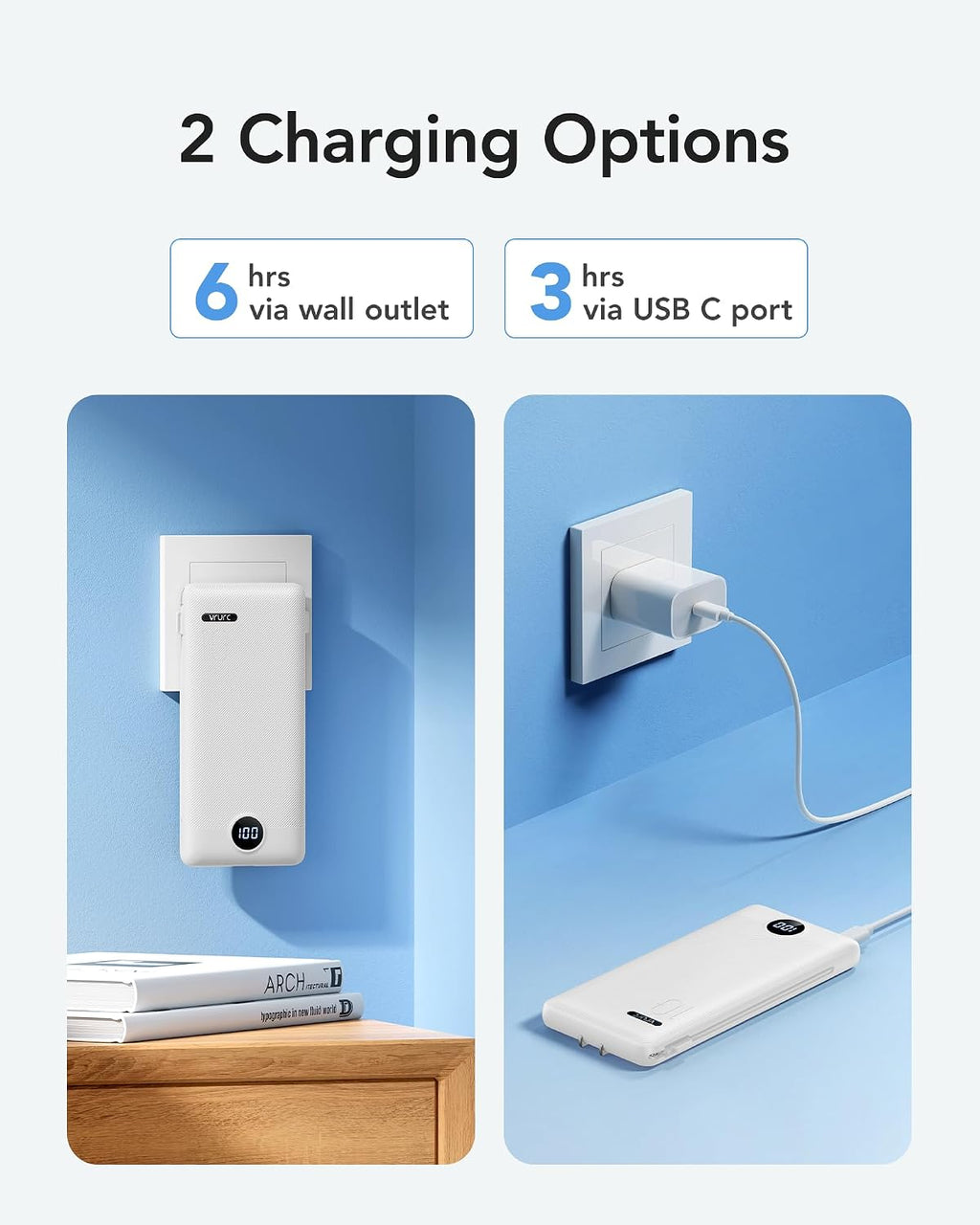 VRURC Cargador Portátil con Enchufe de Pared, 10000mAh Cargador Por...