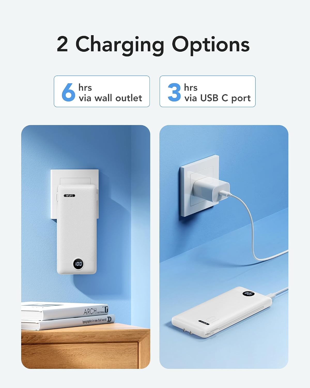 VRURC Cargador Portátil con Enchufe de Pared, 10000mAh Cargador Por...
