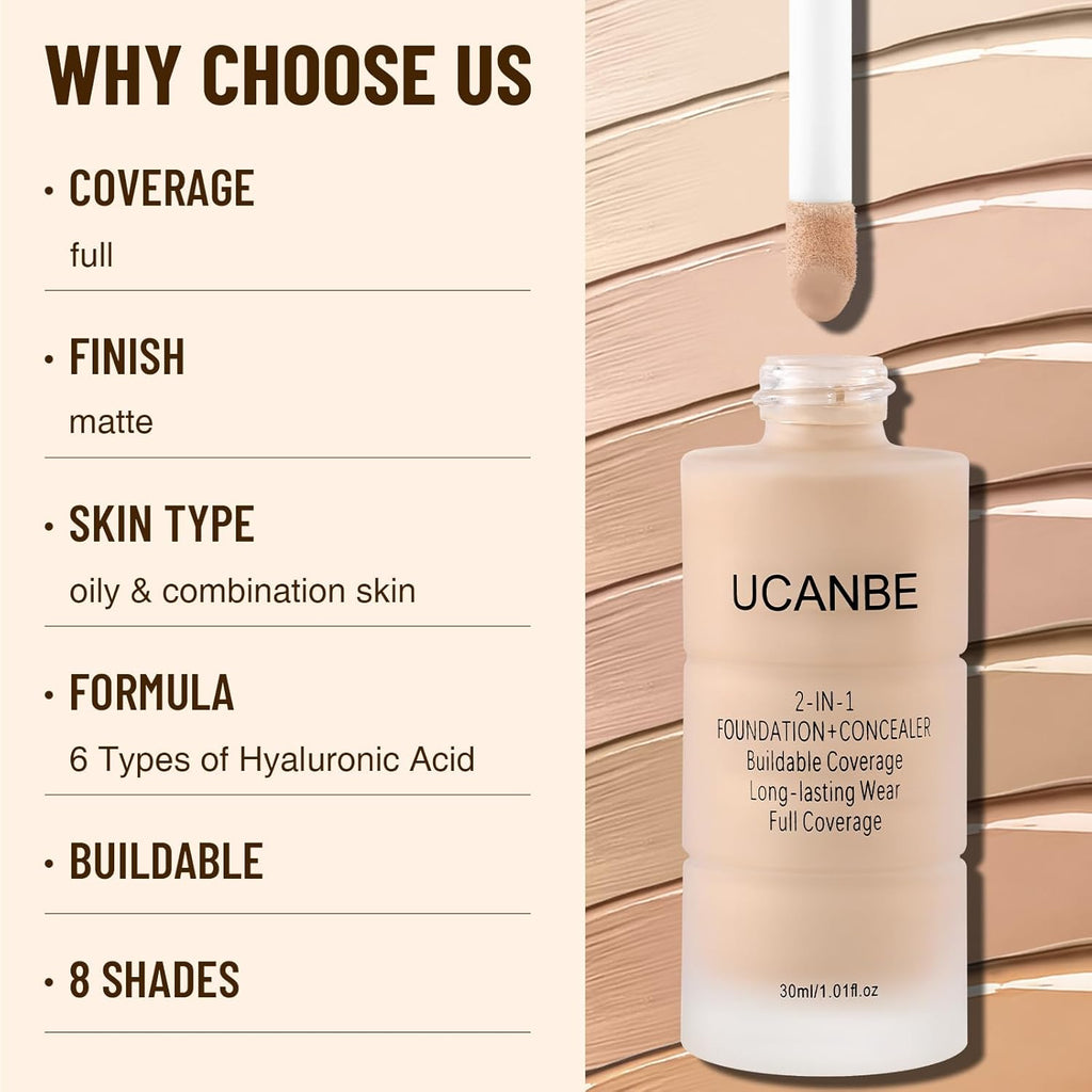 UCANBE Base líquida y corrector 2 en 1, base de maquillaje de cober...