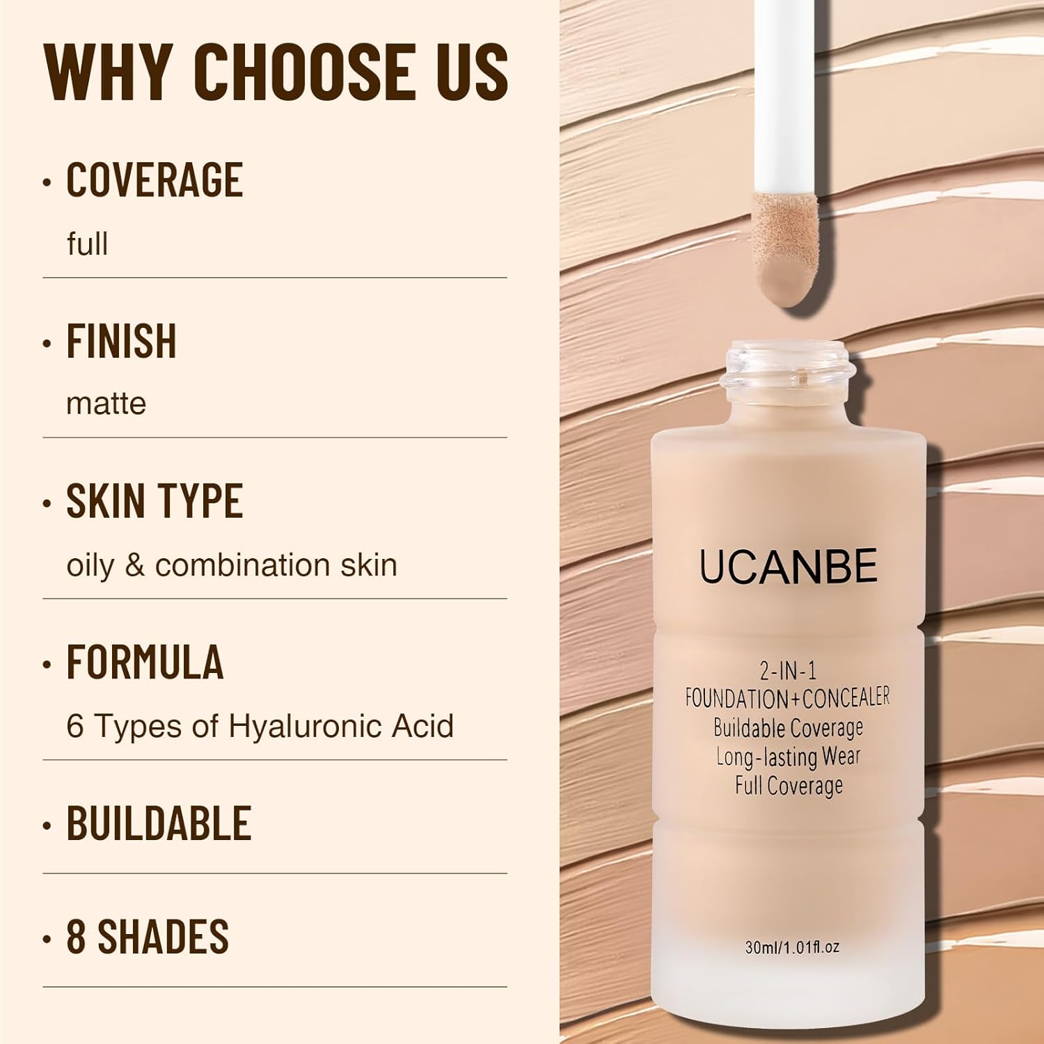 UCANBE Base líquida y corrector 2 en 1, base de maquillaje de cober...