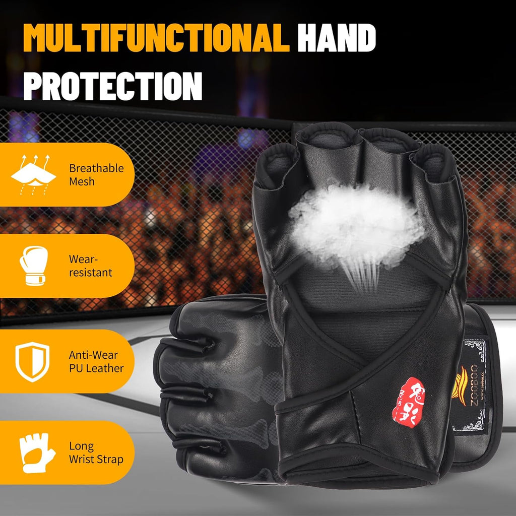 ZooBoo Guantes de MMA, guantes de boxeo de medio dedo, mitones de M...