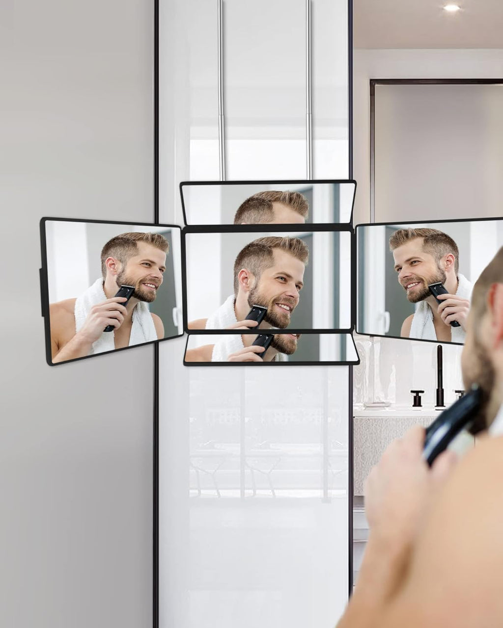 Espejo de 5 vías para cortar y afeitar el cabello, espejo de maquil...