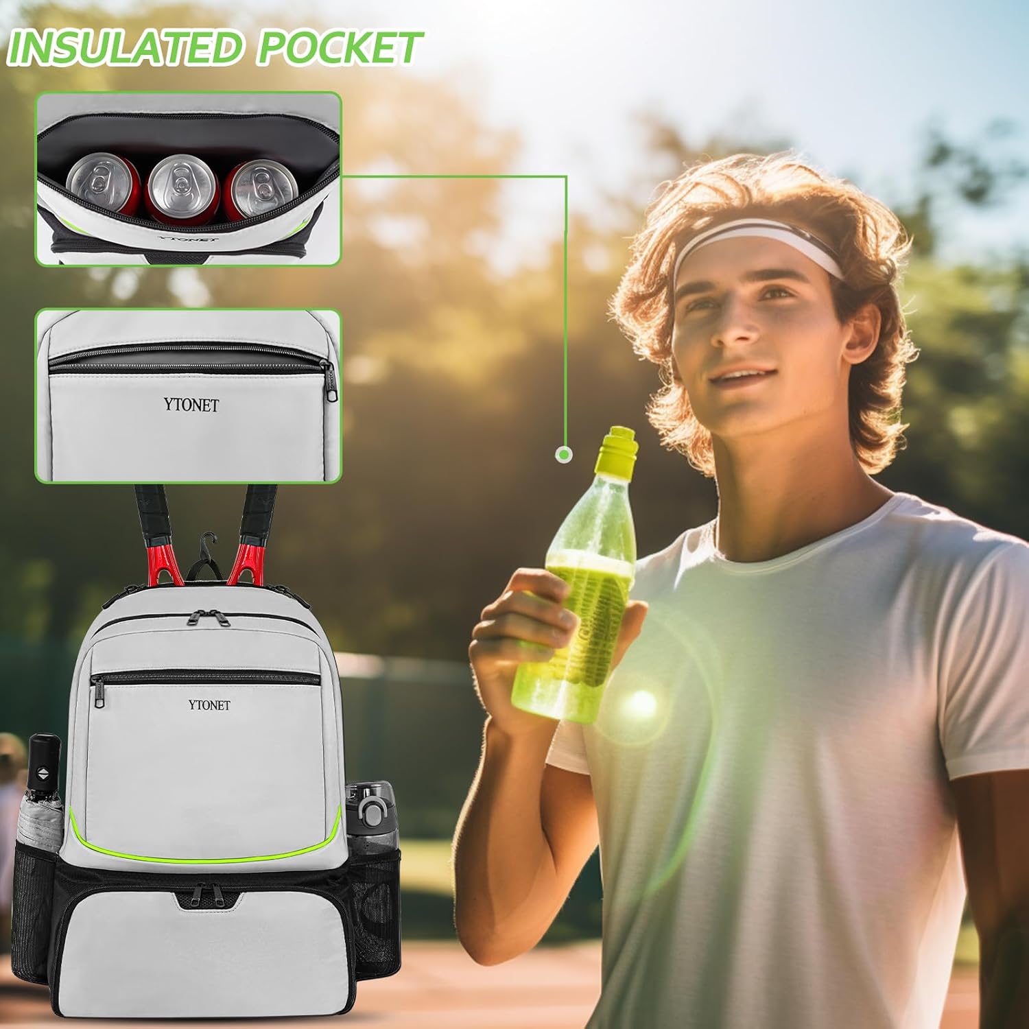 Ytonet Mochila de tenis para mujeres y hombres, 2 raquetas con bols...