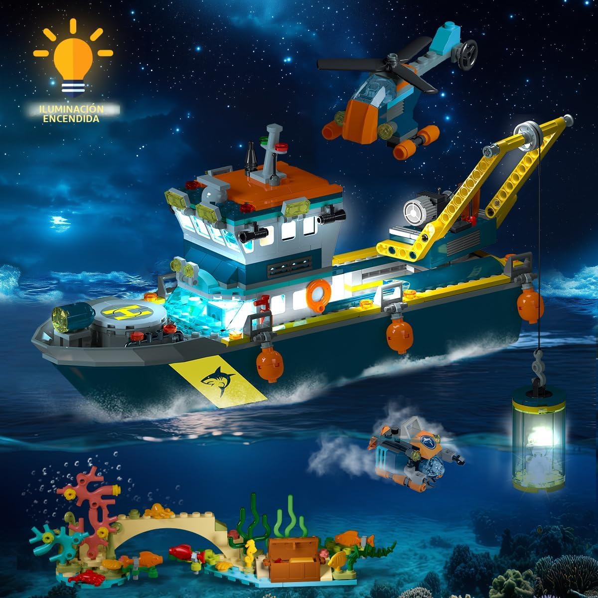 HiWEEGO Juego de construcción de barco flotante de ciudad con luz L...