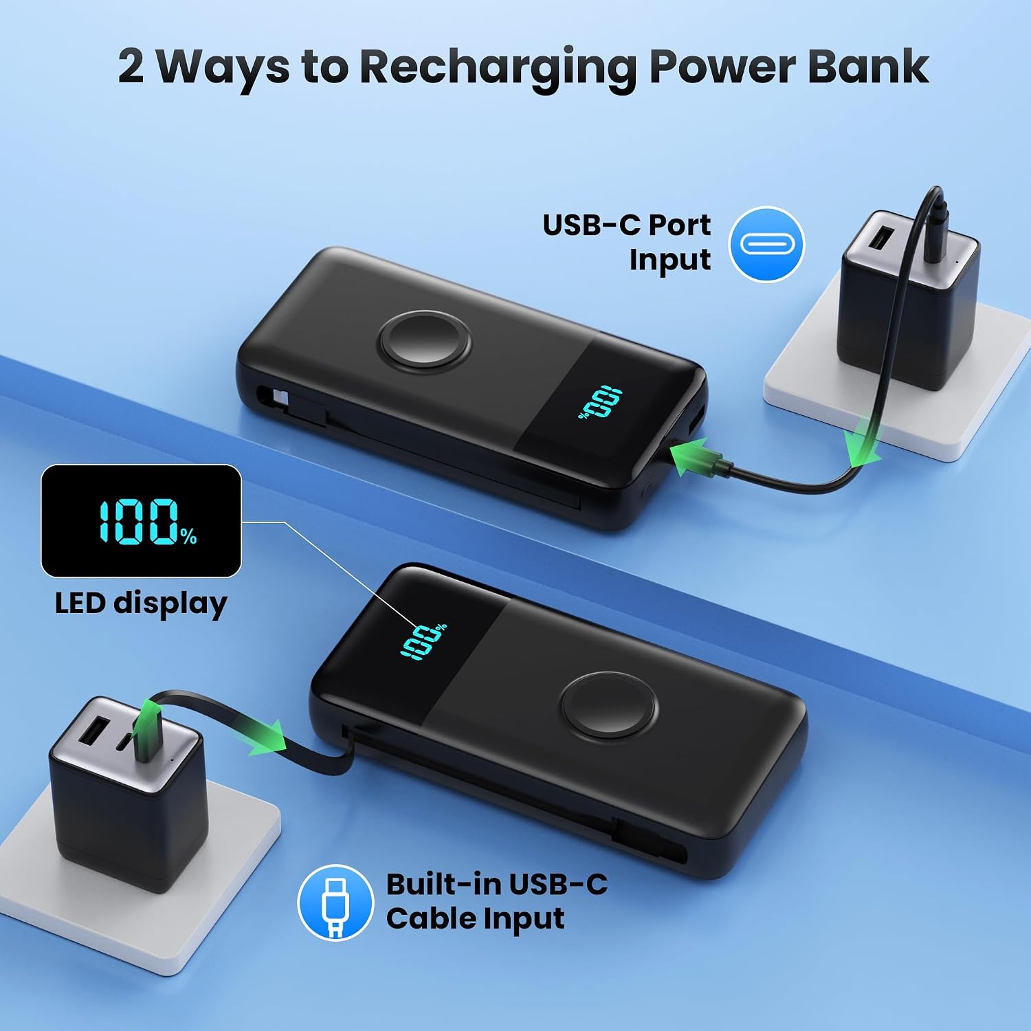 AONIMI Cargador Portátil 40800mAh Power Bank con 2 Cables Integrado...