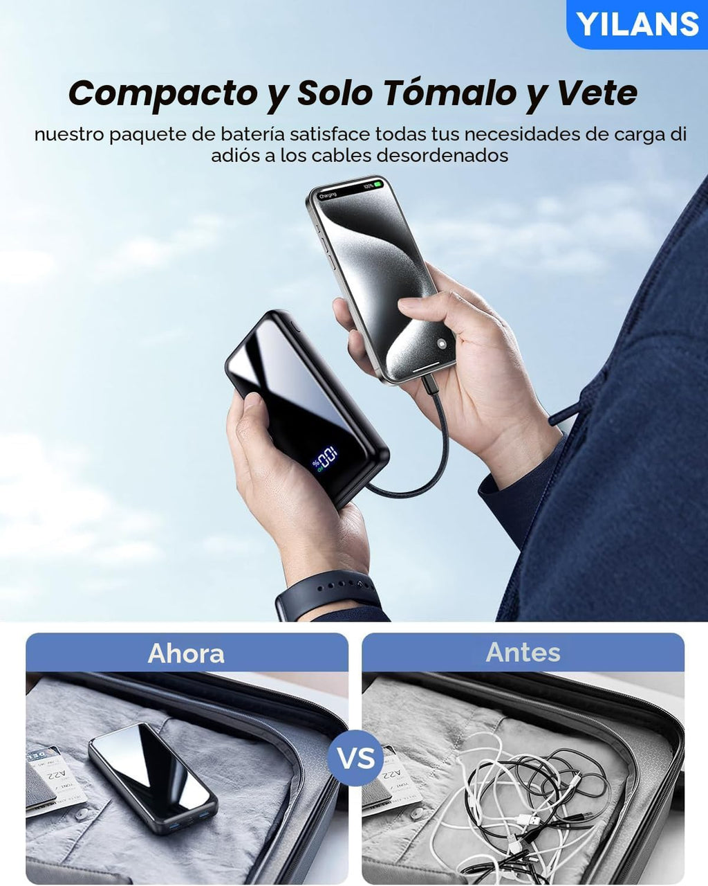 Cargador portátil, cargador de batería de 50000 mAh, cable integrad...