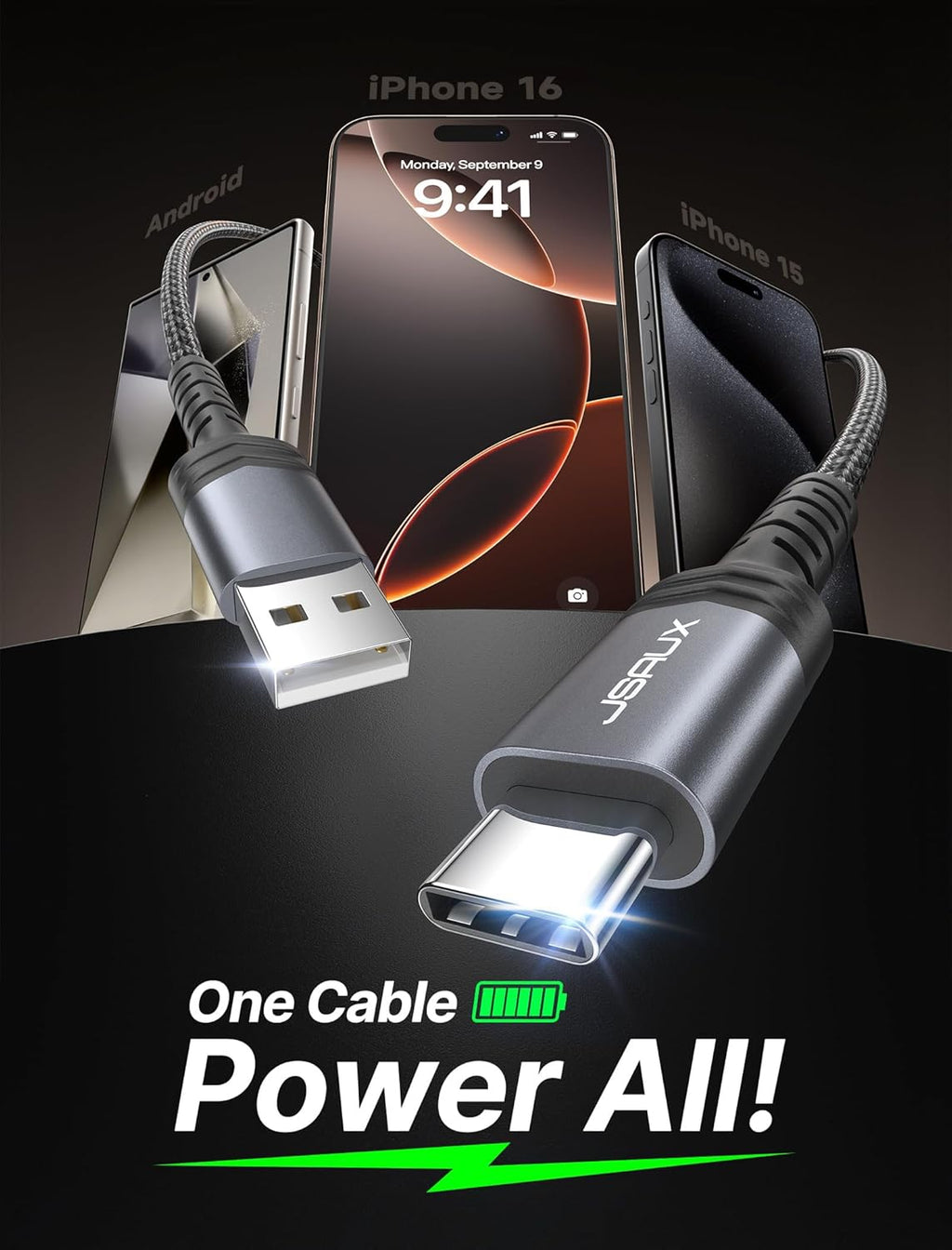 JSAUX Cable USB C [2 unidades de 6.6 pies], cable USB A a USB de ca...