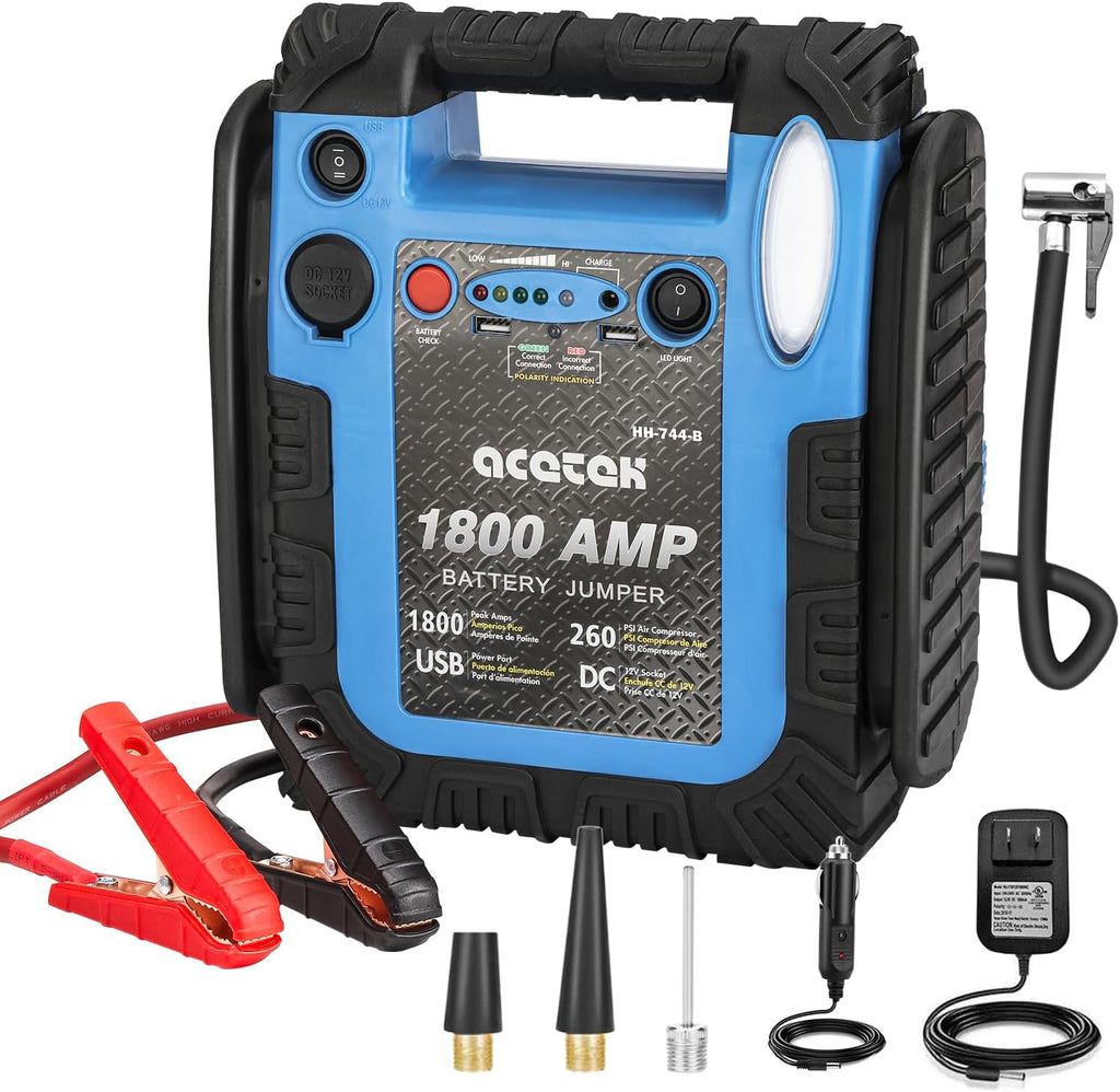 Arrancador de 1800 amperios con compresor de aire, batería de coche...