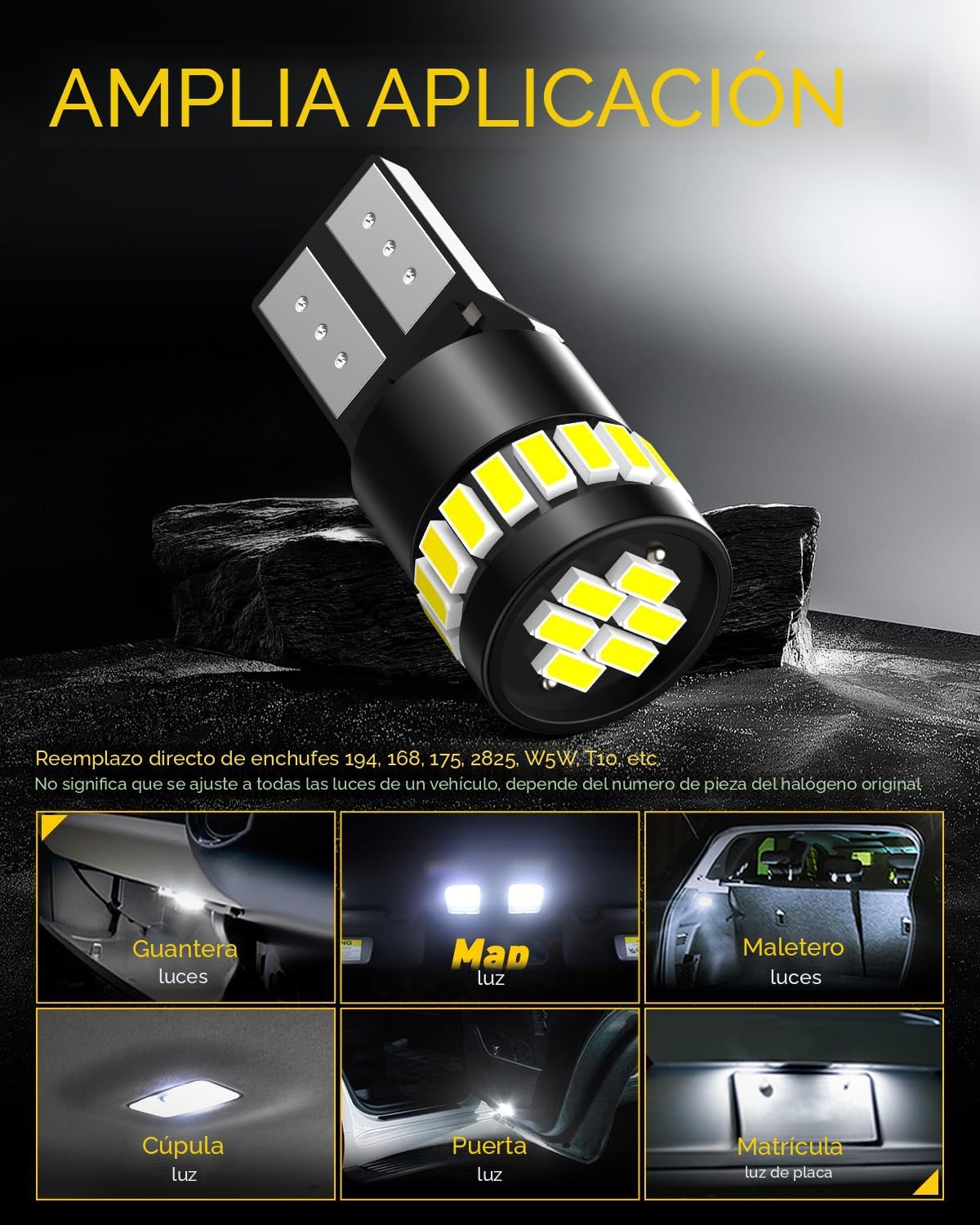 Bombillas LED superbrillantes tamaño 194 Auxito; 168, 2825, W5W, T1...