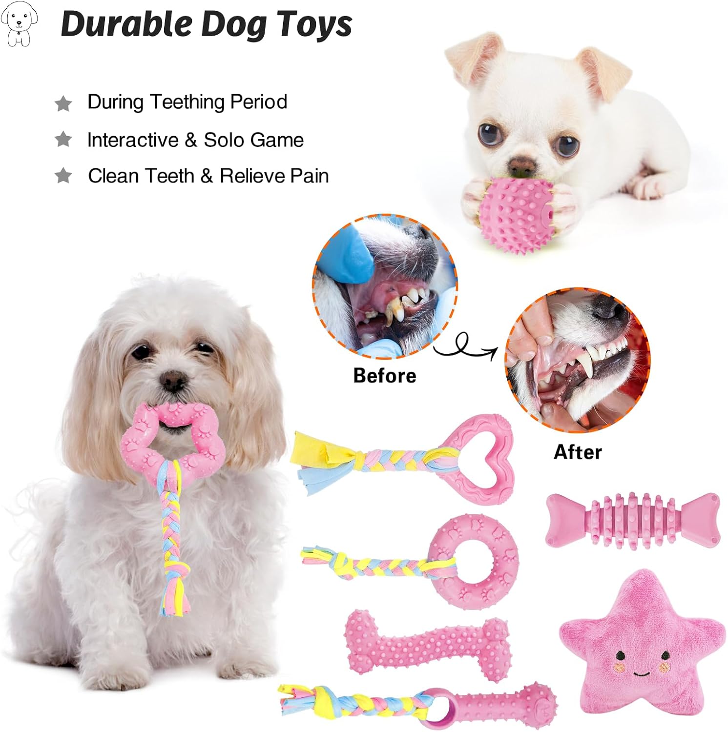 MRSOHRET Juguetes para cachorros, paquete de 8 juguetes masticables...