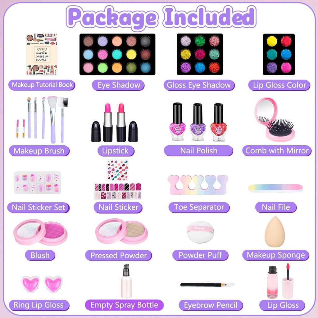 Hollyhi Juego de 59 piezas de maquillaje para niñas, juego de jugue...