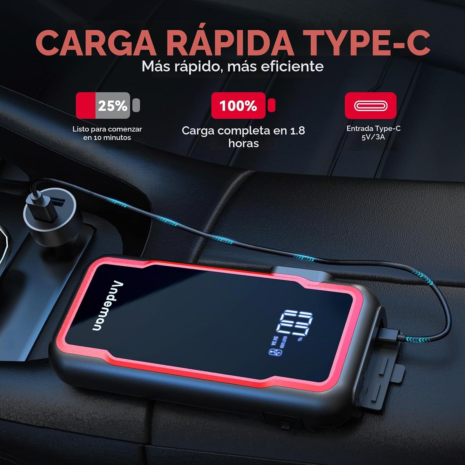 Andeman Arrancador de coche de 3000 A pico de 20000 mAh (arranque m...