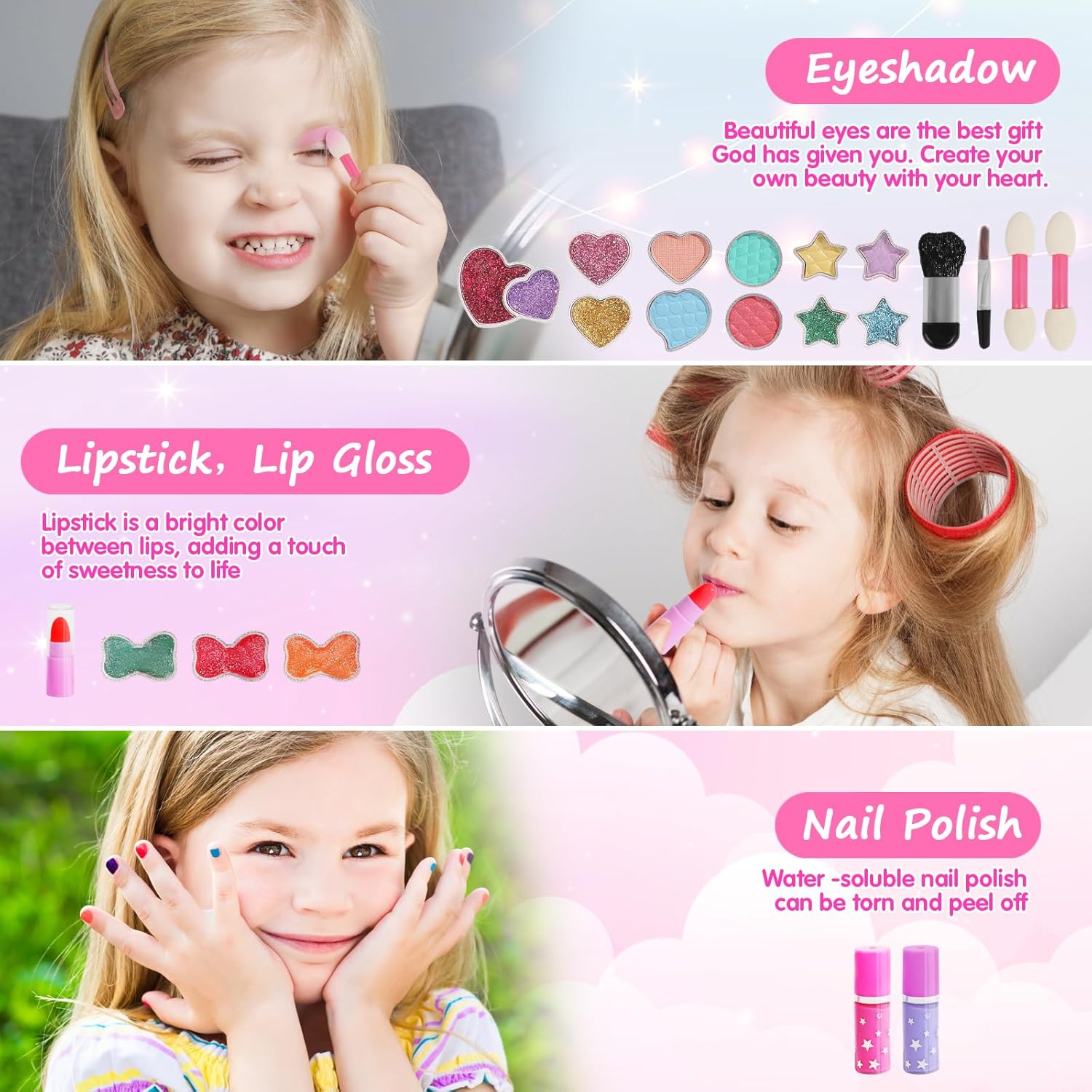 Topsolid Kit de maquillaje para niñas, maquillaje real lavable para...
