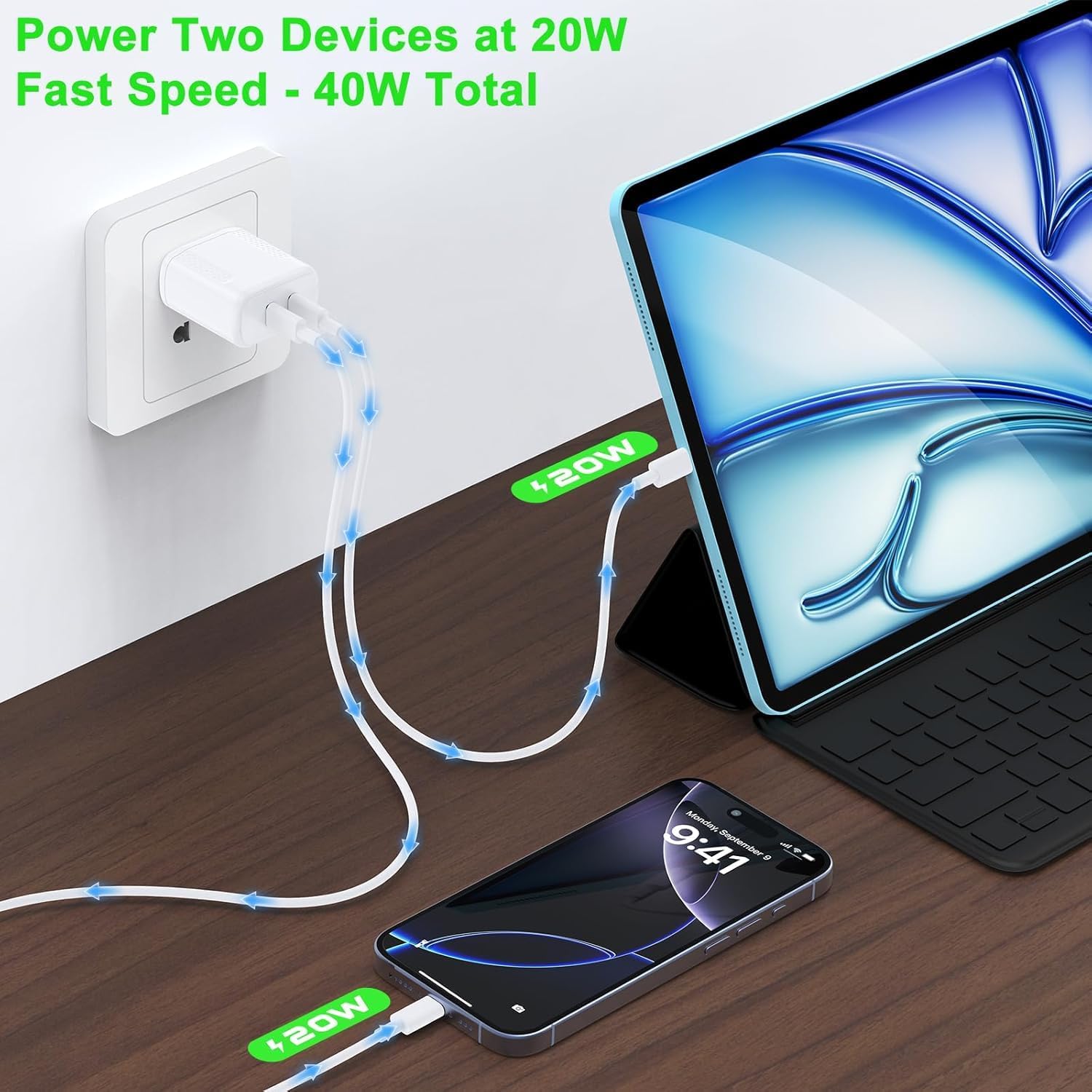 Cargador USB C dual total de 40 W, 2 puertos de 20 W, adaptador de...