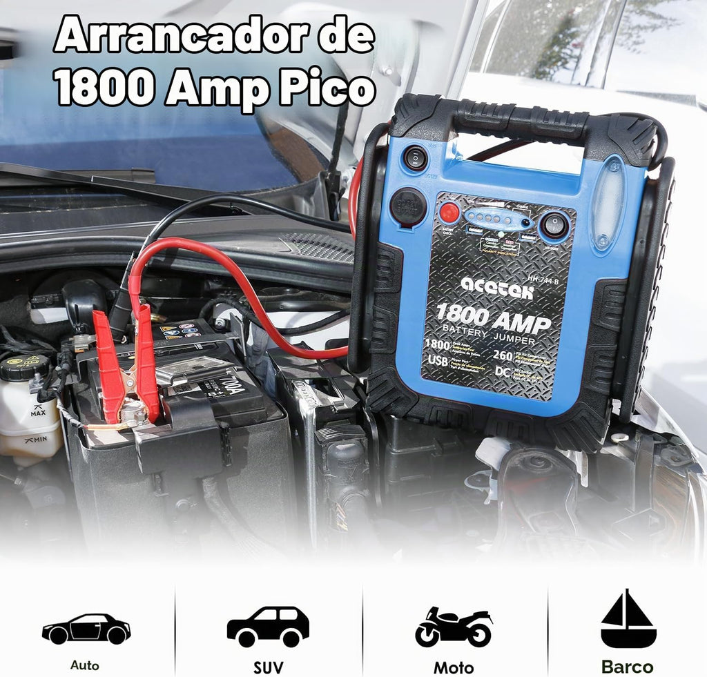 Arrancador de 1800 amperios con compresor de aire, batería de coche...