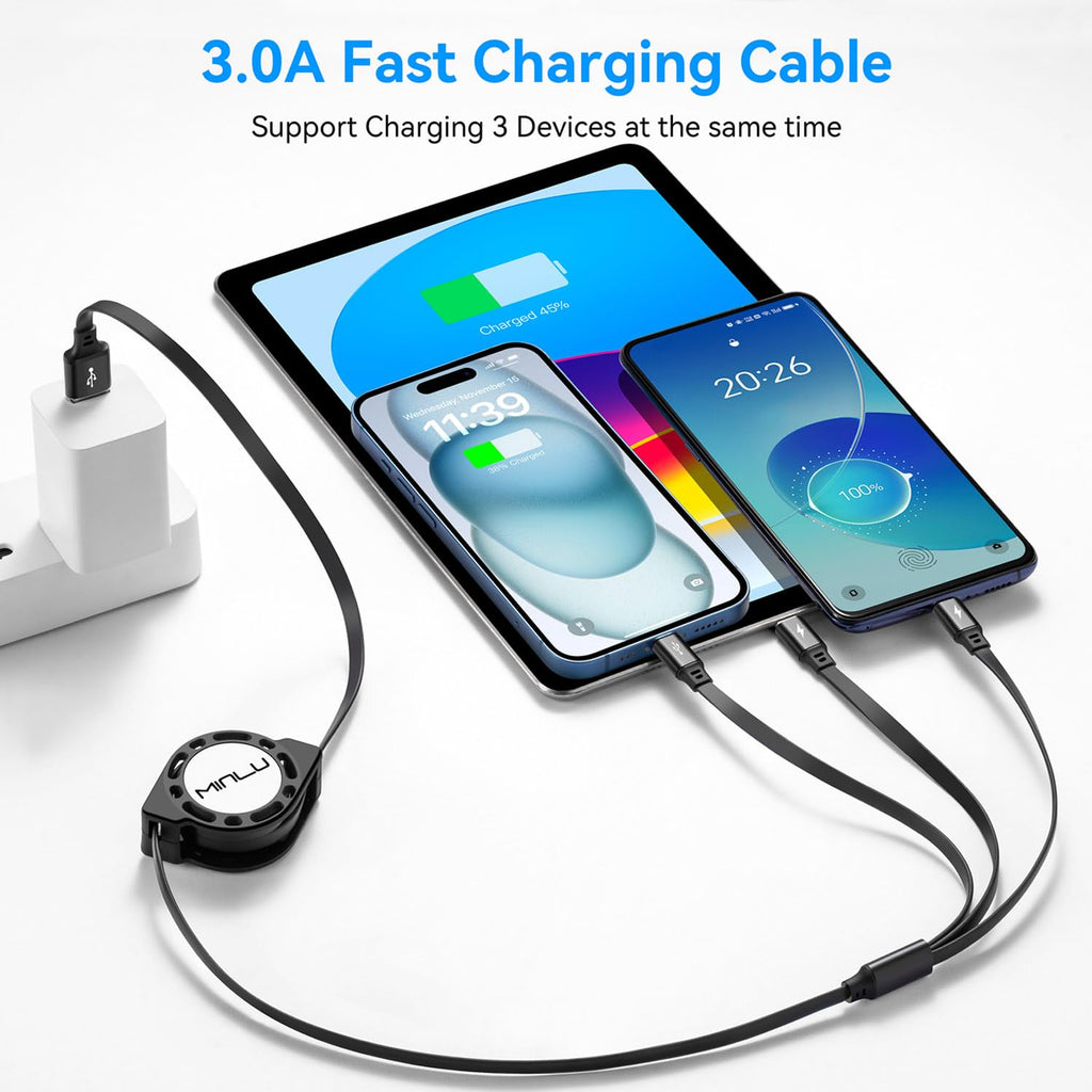 MINLU Cable de carga múltiple 3A, paquete de 2 cables de carga múlt...