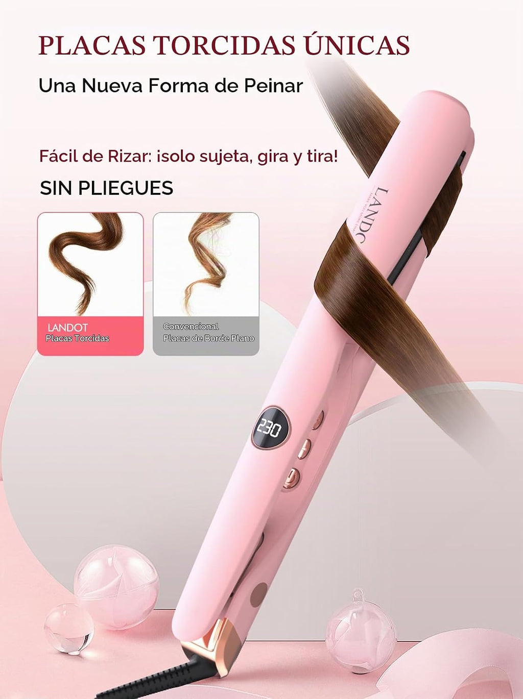 LANDOT - Plancha y rizador de pelo 2 en 1 - Plancha plana de torsió...