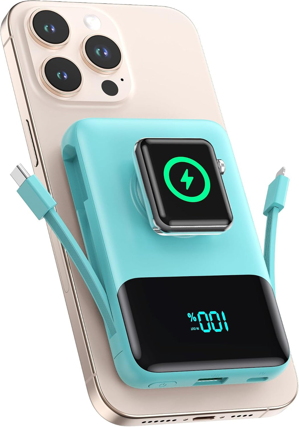 Cargador portátil magnético para iPhone con cable integrado, banco...