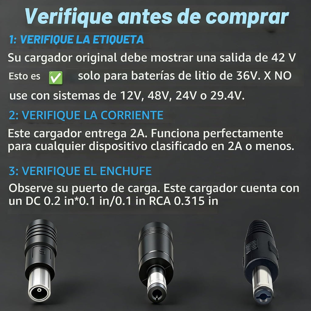Cargador de batería de 42V 2A para baterías de litio 10S 36V | DC 5...