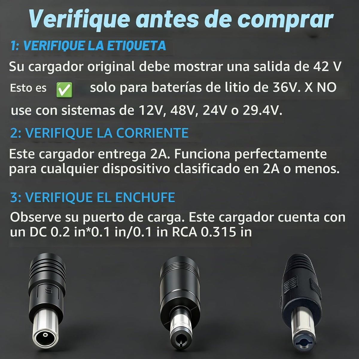 Cargador de batería de 42V 2A para baterías de litio 10S 36V | DC 5...