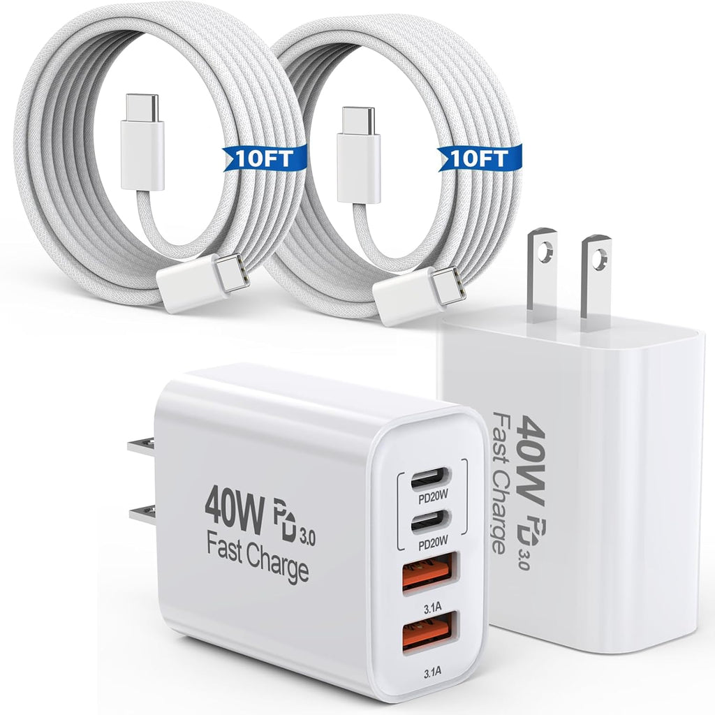 Cargador de 10 pies para iPhone 17, 16, 15 Pro, paquete de 2 cables...