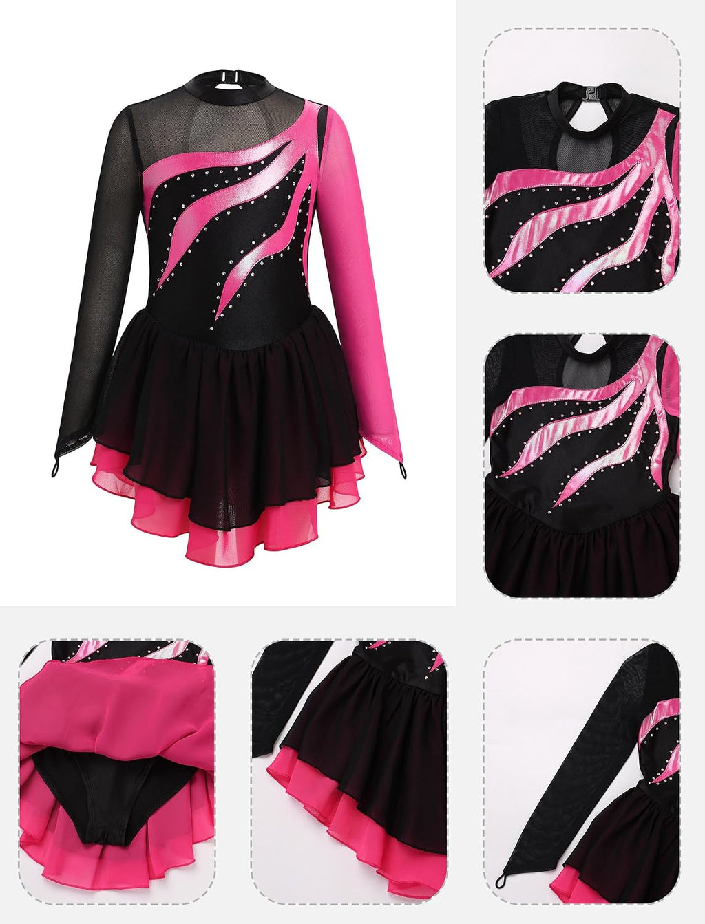 ODASDO Vestido de patinaje sobre hielo artístico para niñas y niños...