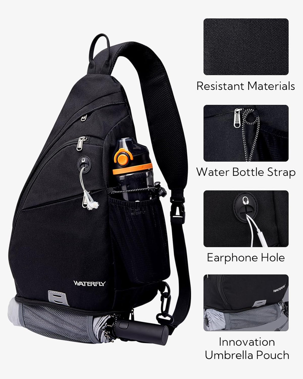 WATERFLY - Mochila casual tipo bandolera, para llevar en el pecho,...