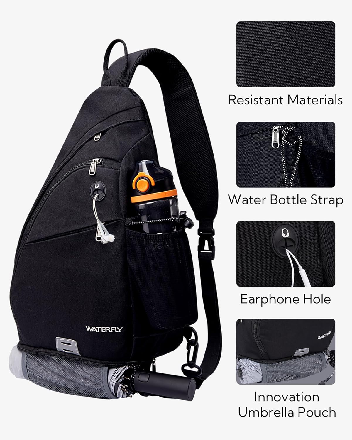 WATERFLY - Mochila casual tipo bandolera, para llevar en el pecho,...