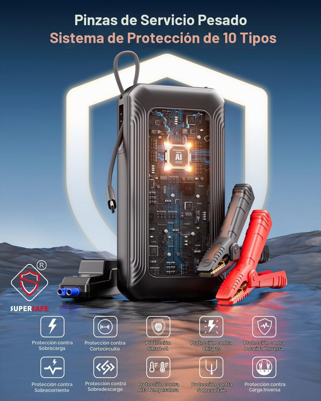 GOOLOO Arrancador G7 3000A Supersafe con cable USB-C integrado de 4...