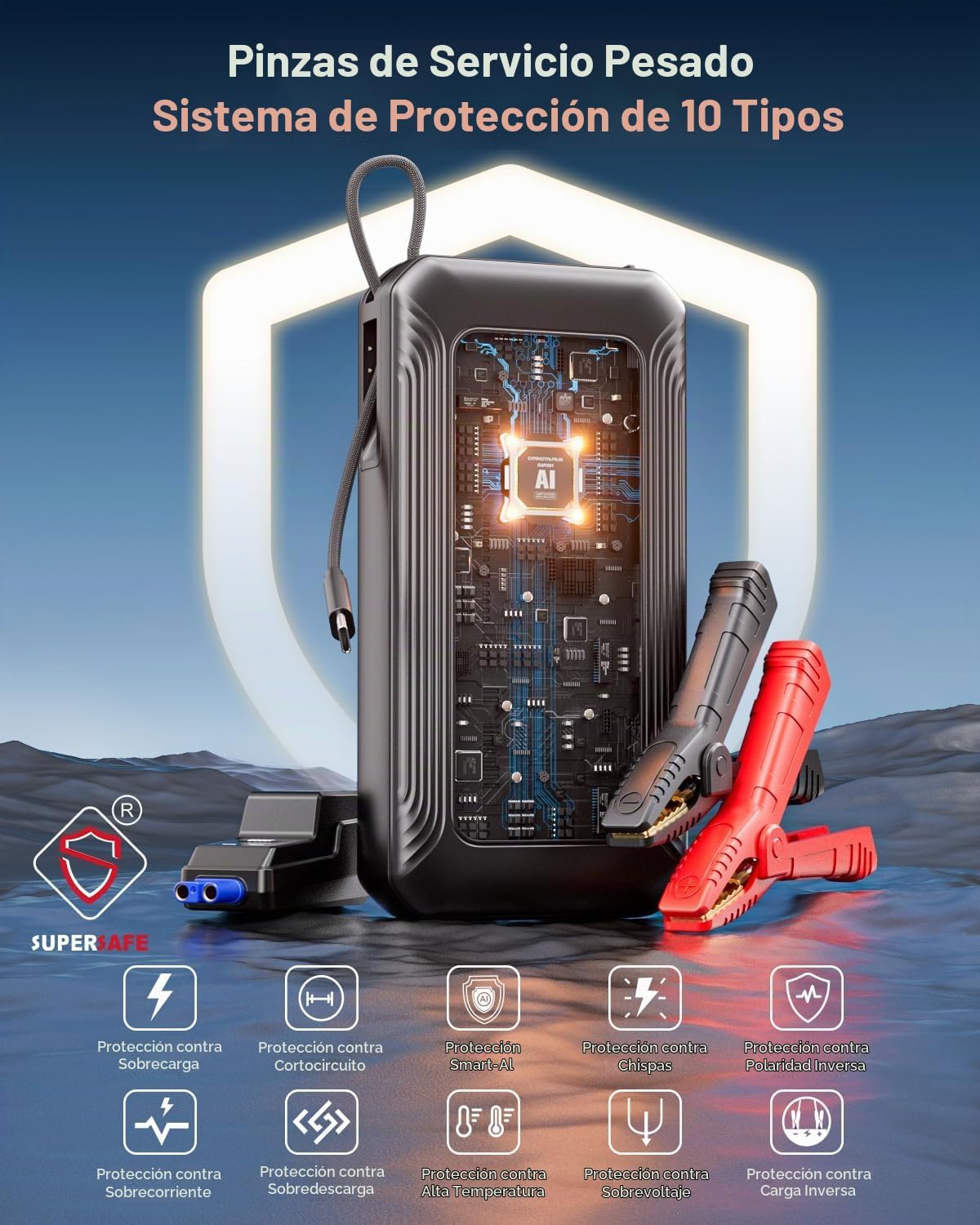 GOOLOO Arrancador G7 3000A Supersafe con cable USB-C integrado de 4...