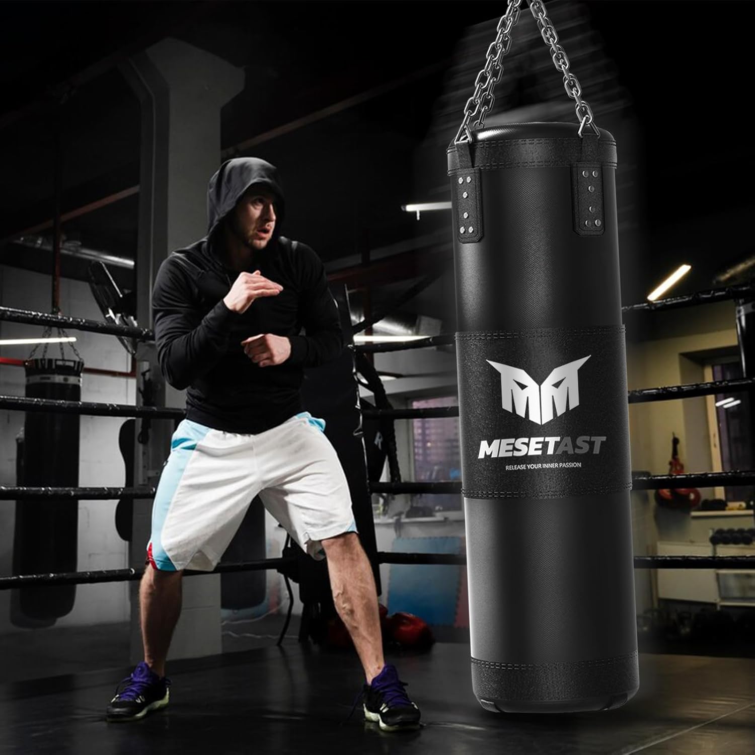 Saco de boxeo Mesetast para adultos, juego de saco de boxeo pesado...