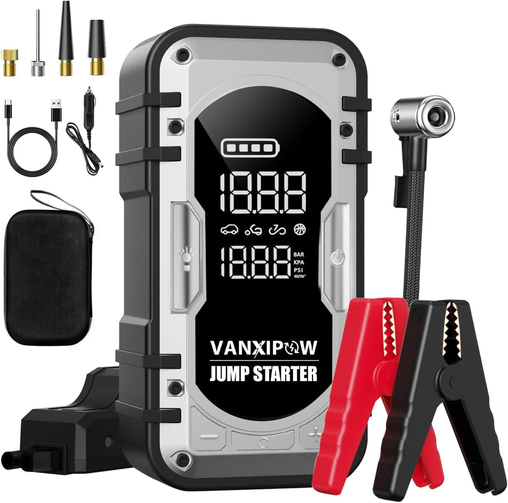 VANXIPOW Batería de coche portátil de 8000 A con compresor de aire,...