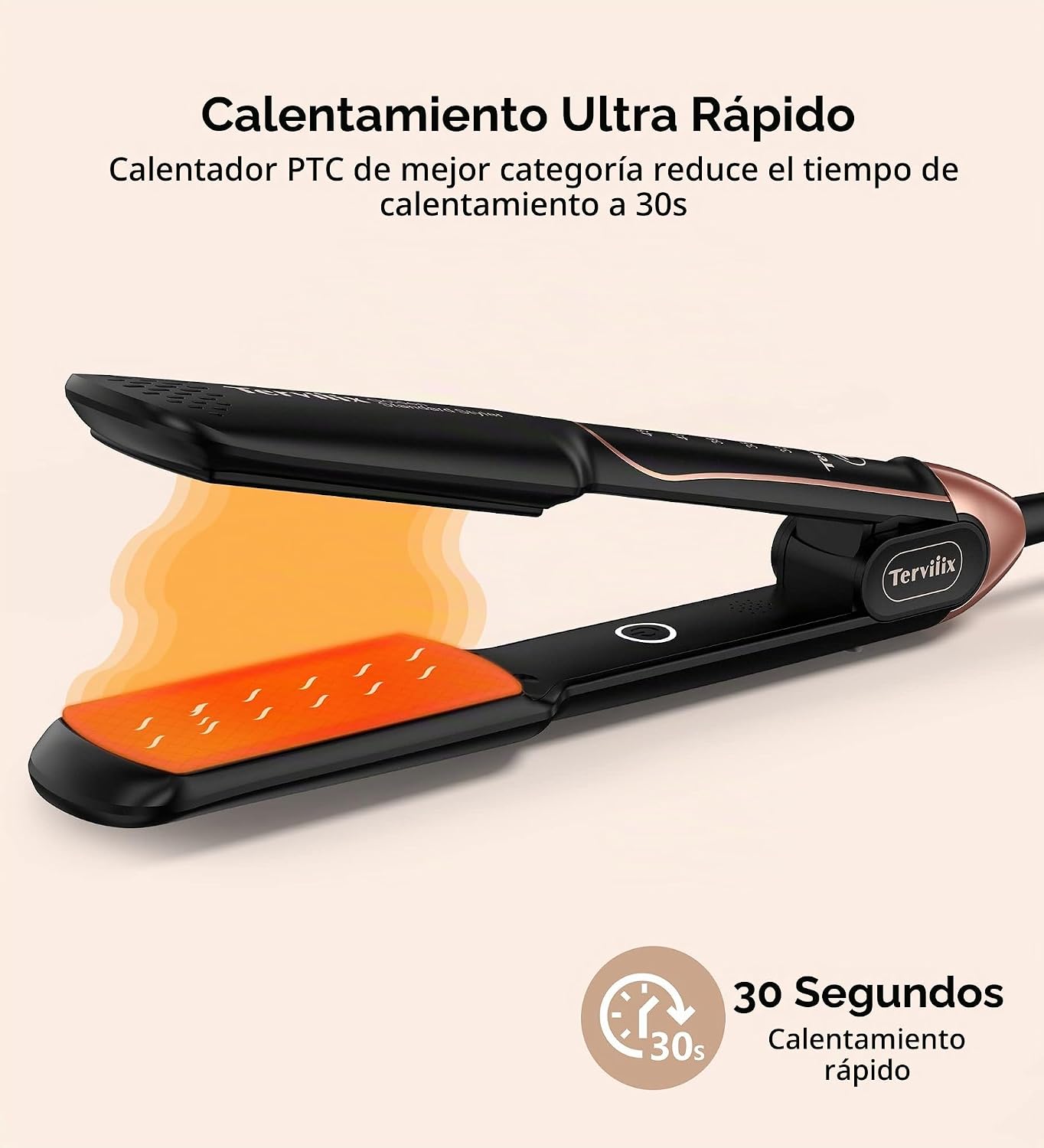 Plancha Alisadora de Pelo Plana de Terviiix - Cerámica y Turmalina...